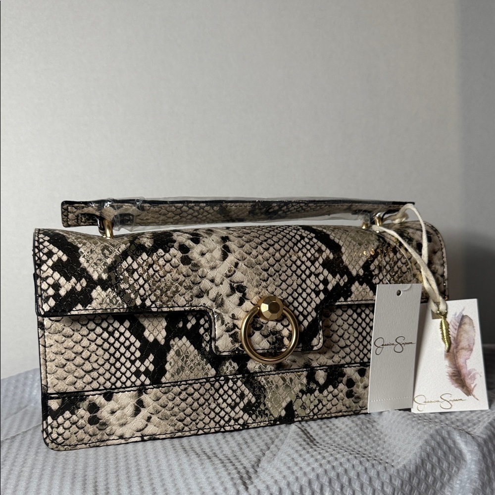 Jessica Simpson Snakeskin Shoulder Bag with Gold Ring